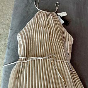 Banana Republic gold pleated midi halter dress